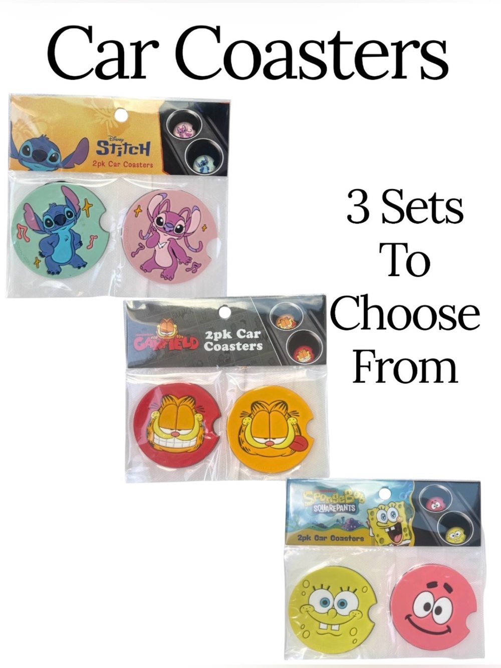 Character Favorites 2PK Car Coasters Choose 1